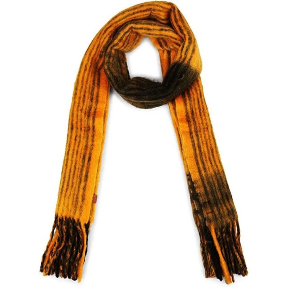 Frye Stripe Brushed Fringe Scarf Plaid in Yellow